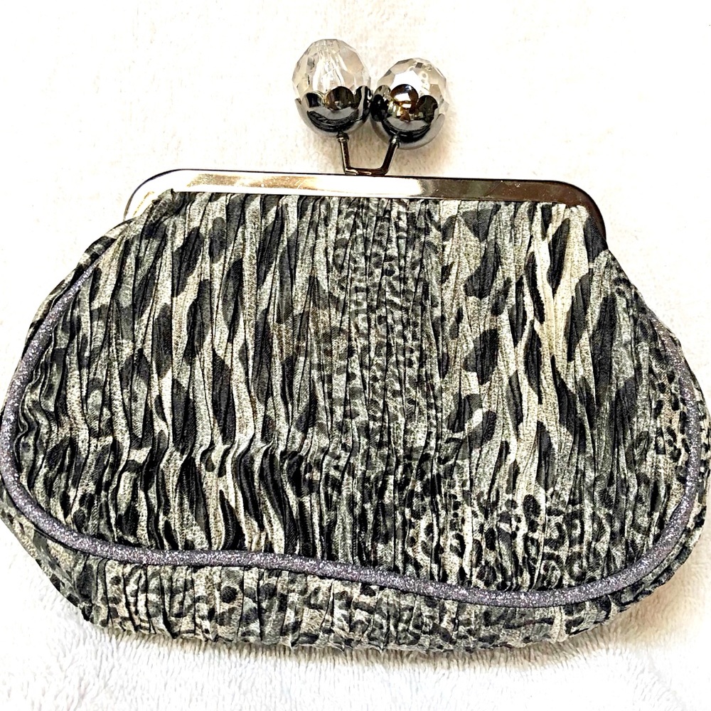 Lisbeth Dahl Silver Silky Animal Print Clutch